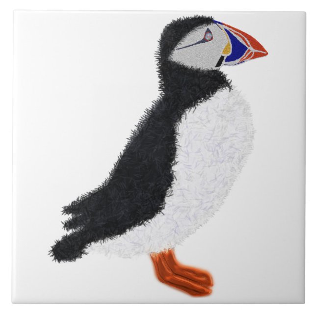 Modern cheerful puffin ceramic tile (Front)
