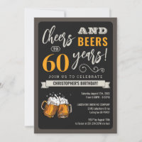 Modern Cheers and Beers 60th Birthday Invitation