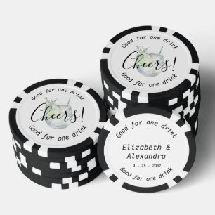 Modern Cheers Gin Tonic Drink Wedding Poker Chips