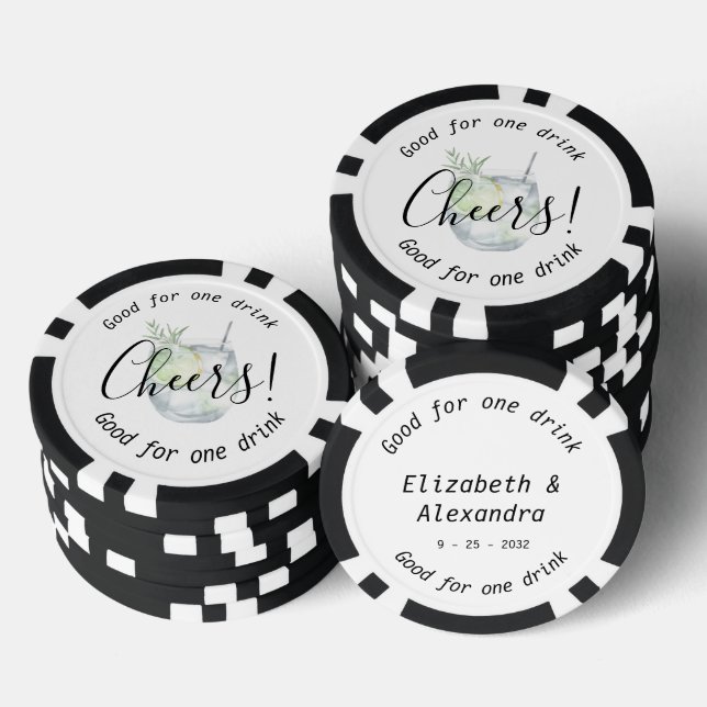 Modern Cheers Gin Tonic Drink Wedding Poker Chips (Stack)