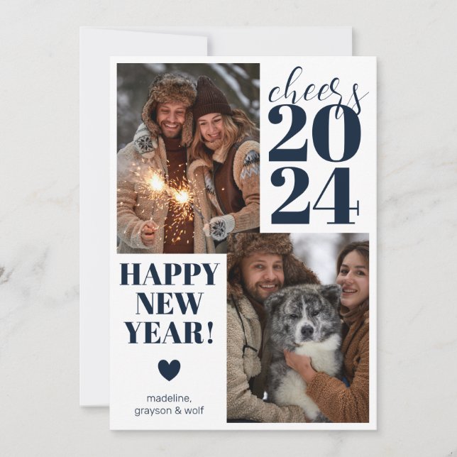 Modern Cheers Happy New Year Photo Holiday Card (Front)