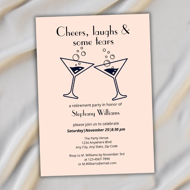 Modern Cheers Laughs Tears Cocktail Retirement Invitation (Creator Uploaded)