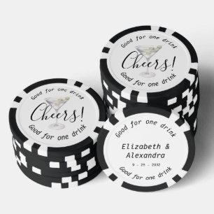 Modern Cheers Martini Drink Wedding Poker Chips