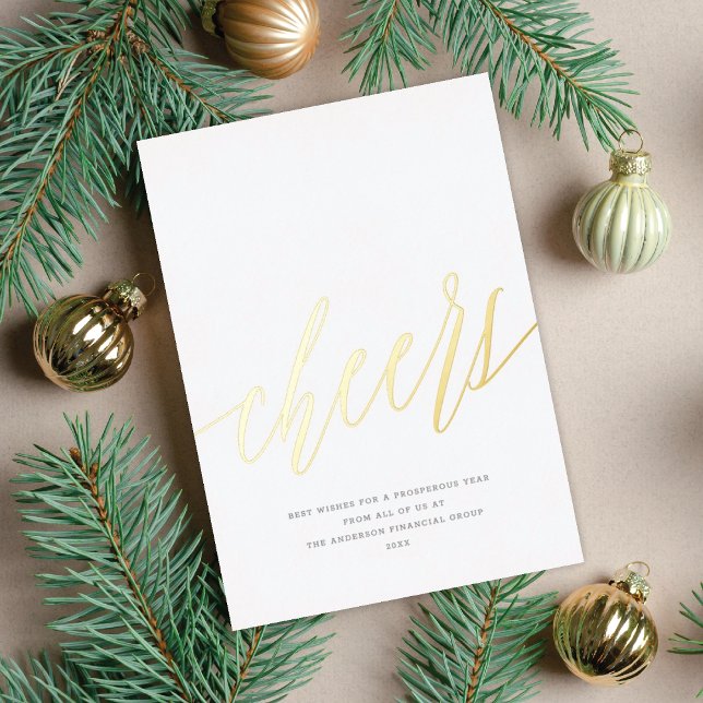 Modern Cheers Non-Photo Business Gold Christmas Foil Holiday Card (Creator Uploaded)