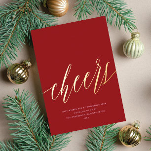 Modern Cheers Non-Photo Business Red Christmas Foil Holiday Card