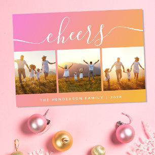 Modern Cheers Photo Pink Holiday Card