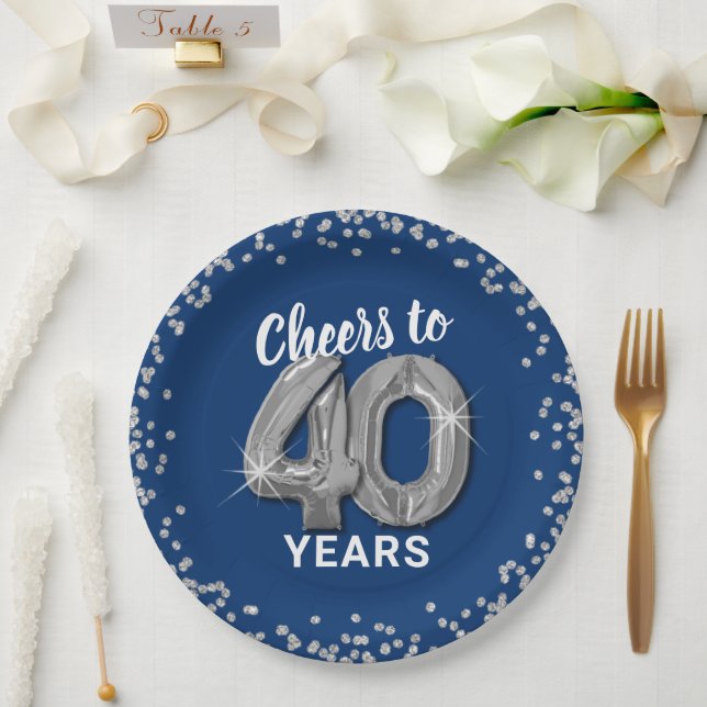 Modern Cheers to 40 Years Birthday Paper Plate (Wedding)