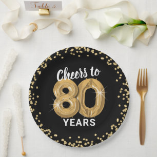Modern Cheers to 80 Years Birthday Paper Plate