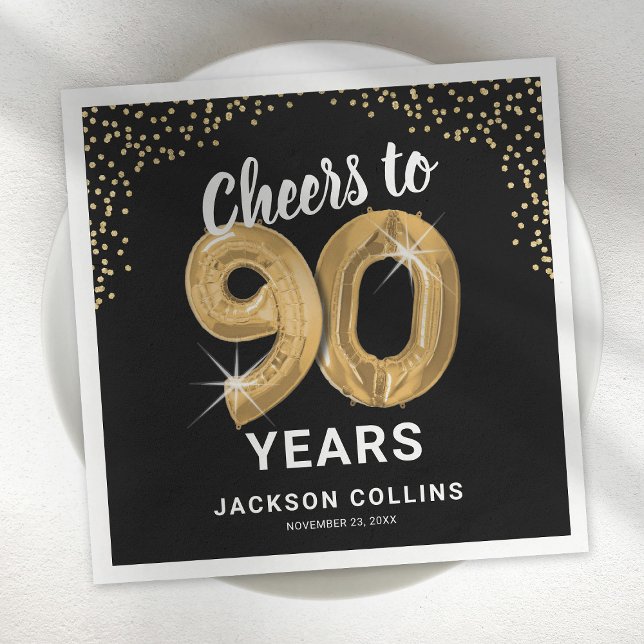 Modern Cheers to 90 Years Adult Birthday Napkins (Creator Uploaded)