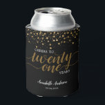 Modern Cheers to Gold Black Confetti 21st Birthday Can Cooler<br><div class="desc">Modern Cheers to Twenty One Years Black  Gold Script Confetti 21st Birthday Can Cooler</div>