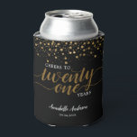 Modern Cheers to Gold Black Confetti 21st Birthday Can Cooler<br><div class="desc">Modern Cheers to Twenty One Years Black  Gold Script Confetti 21st Birthday Can Cooler</div>