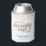 Modern Cheers to Gold White Confetti 21st Birthday Can Cooler<br><div class="desc">Modern Cheers to Twenty One Years Gold Script White Confetti 21st Birthday Can Cooler</div>