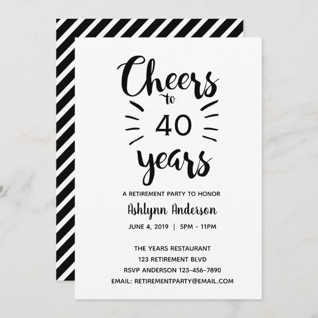 Modern Cheers to Retirement Invitation (Front/Back)