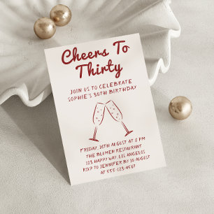 Modern “Cheers to Thirty” Wine 30th Birthday Party Invitation