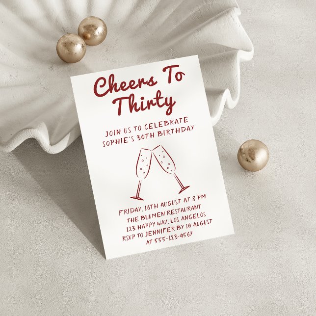 Modern “Cheers to Thirty” Wine 30th Birthday Party Invitation (Creator Uploaded)