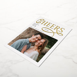 Modern Cheers Typography Photo Happy New Year Foil Holiday Card
