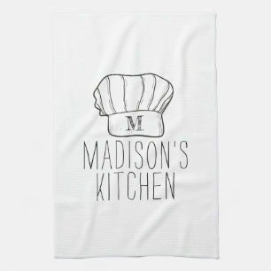 Modern Chef Cook Hat Monogram Simple Stylish Name Tea Towel