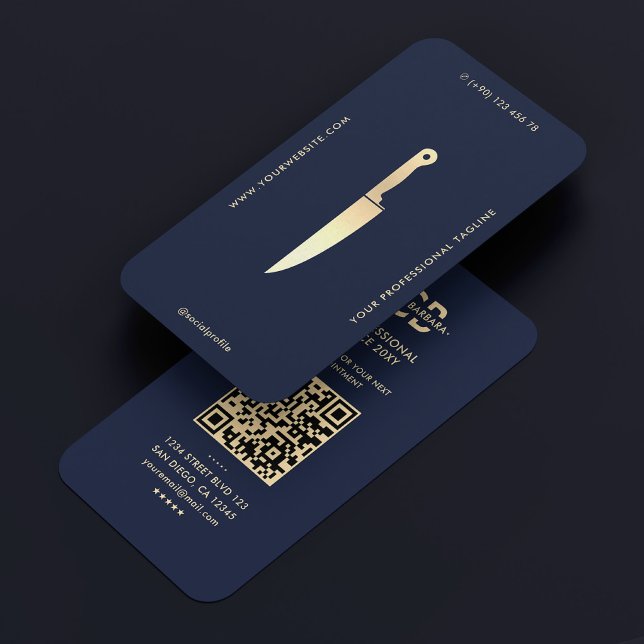Modern Chef Navy Blue Gold Knife Butcher Business Card (Modern Chef Navy Blue Gold Knife Butcher Business Card
)