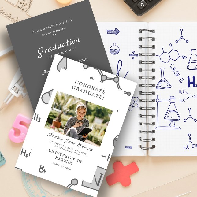 Modern Chemistry Background Elements Graduation Invitation (Creator Uploaded)