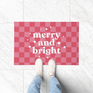 Modern Chequerboard Merry and Bright Christmas Doormat