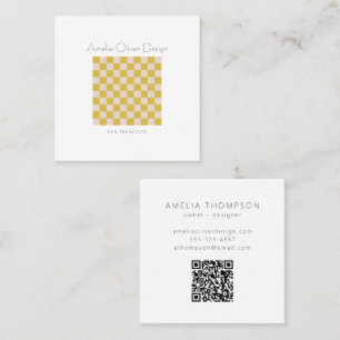 Modern Chequerboard Yellow Simple Stylish QR Code Square Business Card