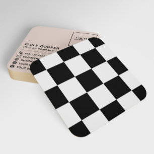 Modern Chequered Chequerboard Add Logo Black White Square Business Card