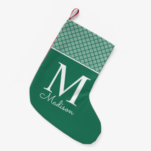 Modern chequered name monogram small christmas stocking