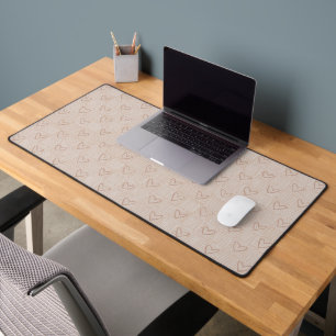 Modern chequered neutral beige hearts pattern desk mat