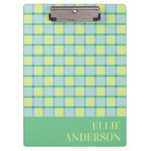 Modern Chequered Pastel Blue Green Lime Name
