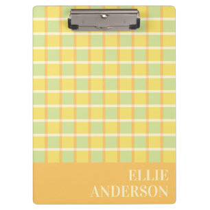 Modern Chequered Pastel Green Yellow Orange Name Clipboard