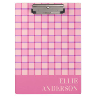 Modern Chequered Pastel Pink Purple Name Clipboard