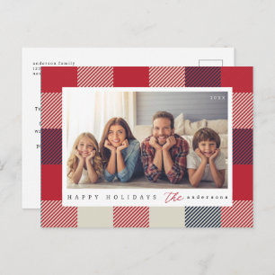Modern Chequered Pattern Christmas Family Photo Postcard