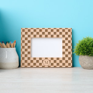 Modern Chequered Pattern Monogrammed Wooden Laser Etched Frames