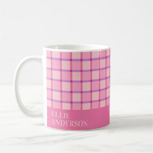 Modern Chequered Pink Purple Personalised Coffee Mug