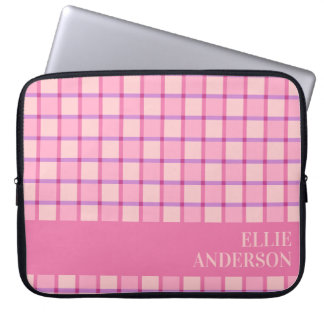 Modern Chequered Pink Purple Personalised Laptop Sleeve