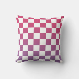 Modern Chequered Pink to Purple Gradient Pattern Cushion