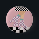 Modern Chequered Roller Skating Girl Art Checks  6 Cm Round Badge<br><div class="desc">Roller skater girl in checks on skirt, and lilac checkers on quads, roller skating on chequerboard pattern disco floor. Perfect abstract legs roller skates art for roller derby babe, woman, girl. Loveable roller skates pattern design on home decor, mugs, wrapping paper, etc. Roller skates art illustration design gift for daughter,...</div>