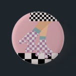 Modern Chequered Roller Skating Girl Art Checks  6 Cm Round Badge<br><div class="desc">Roller skater girl in checks on skirt, and lilac checkers on quads, roller skating on chequerboard pattern disco floor. Perfect abstract legs roller skates art for roller derby babe, woman, girl. Loveable roller skates pattern design on home decor, mugs, wrapping paper, etc. Roller skates art illustration design gift for daughter,...</div>