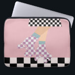 Modern Chequered Roller Skating Girl Art Checks   Laptop Sleeve<br><div class="desc">Roller skater girl in checks on skirt, and lilac checkers on quads, roller skating on chequerboard pattern disco floor. Perfect abstract legs roller skates art for roller derby babe, woman, girl. Loveable roller skates pattern design on home decor, mugs, wrapping paper, etc. Roller skates art illustration design gift for daughter,...</div>