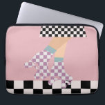 Modern Chequered Roller Skating Girl Art Checks   Laptop Sleeve<br><div class="desc">Roller skater girl in checks on skirt, and lilac checkers on quads, roller skating on chequerboard pattern disco floor. Perfect abstract legs roller skates art for roller derby babe, woman, girl. Loveable roller skates pattern design on home decor, mugs, wrapping paper, etc. Roller skates art illustration design gift for daughter,...</div>