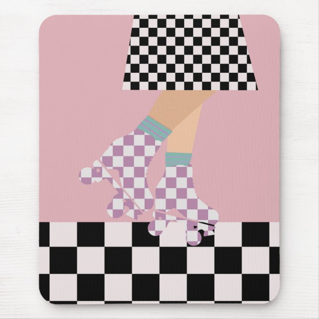 Modern Chequered Roller Skating Girl Art Checks    Mouse Pad (Front)