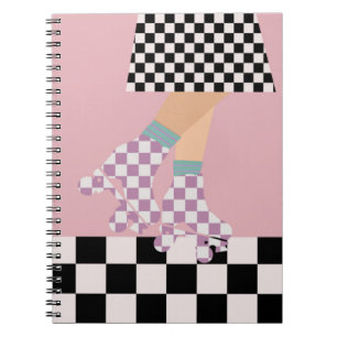 Modern Chequered Roller Skating Girl Art Checks   Notebook