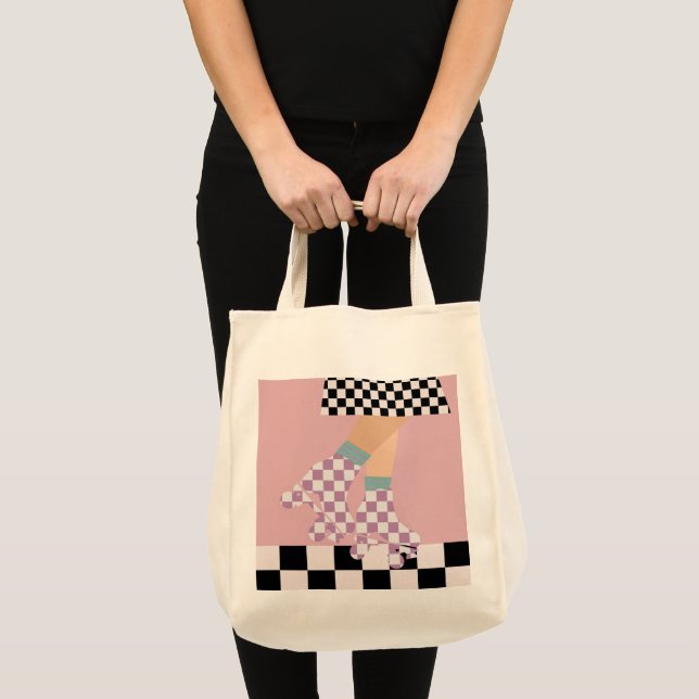 Modern Chequered Roller Skating Girl Art Checks    Tote Bag (Front (Product))