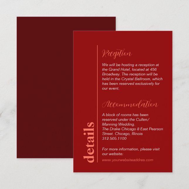 Modern Cherry and Bright Red Colourful Wedding Inf Enclosure Card (Front/Back)