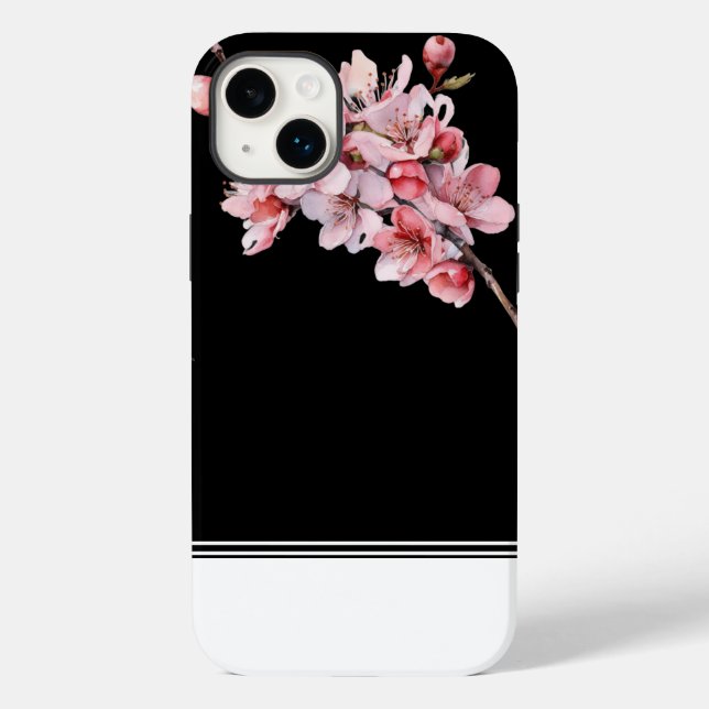 Modern Cherry Blossom Black iPhone 14 Plus Case (Back)