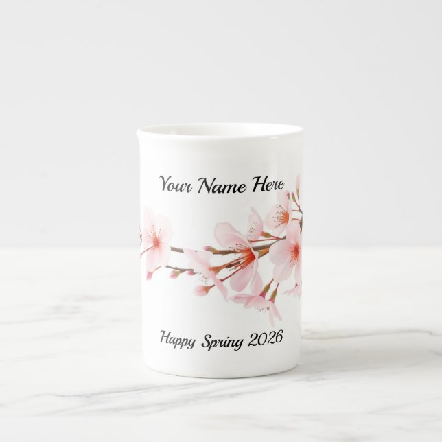 Modern Cherry Blossom Branch Personalised Bone China Mug (Front)