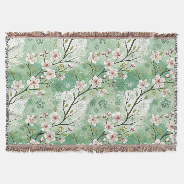 Modern Cherry Blossoms Winter Throw Blanket (Front)