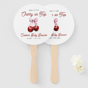 Modern Cherry On Top Pink Bow Baby Shower Hand Fan