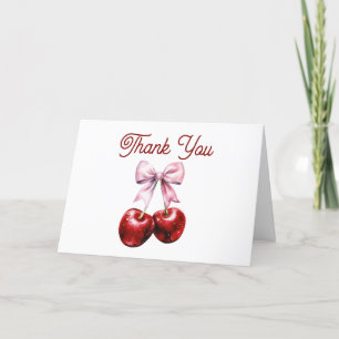 Modern Cherry On Top Pink Bow Baby Shower Thank You Card