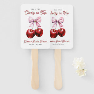 Modern Cherry On Top Pink Bow Bridal Shower Hand Fan